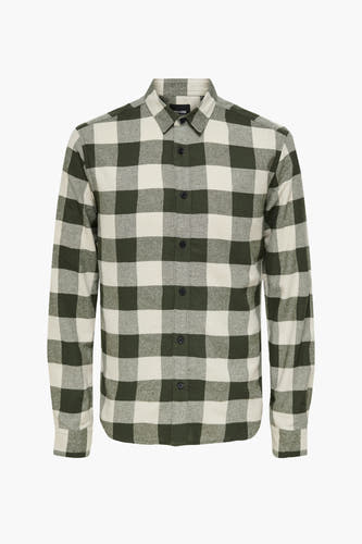 Groen overhemd met lange mouwen van ONLY & SONS, met een ruitpatroon.
