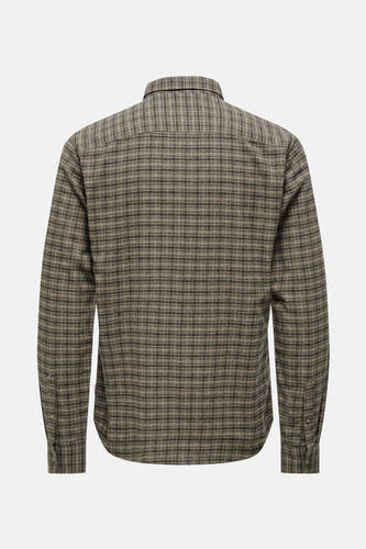Bruin overhemd met lange mouwen van ONLY & SONS, geruit patroon, zichtbaar vanuit de achterkant.
