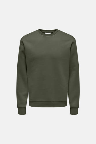 Groene ronde hals sweater van ONLY & SONS®, eenvoudig ontwerp met ribboorden aan kraag, mouwen en zoom, front view