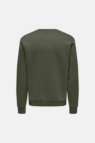Groene ronde hals sweater van ONLY & SONS®, achterzijde, eenvoudig design met ribboorden aan zoom en mouwen