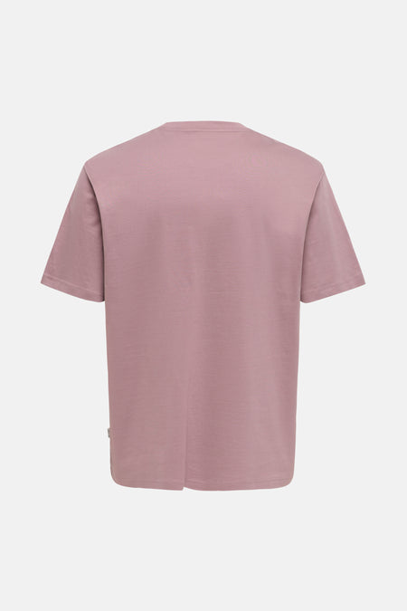 Mauve katoenen T-shirt, achterkant.
