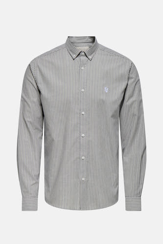 Chemise grise à manches longues de ONLY & SONS®, avec des rayures verticales et une fermeture à boutons, vue arrière.