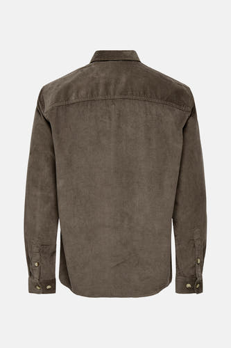 Bruin corduroy overhemd van ONLY & SONS, met lange mouwen, rug aanzicht.