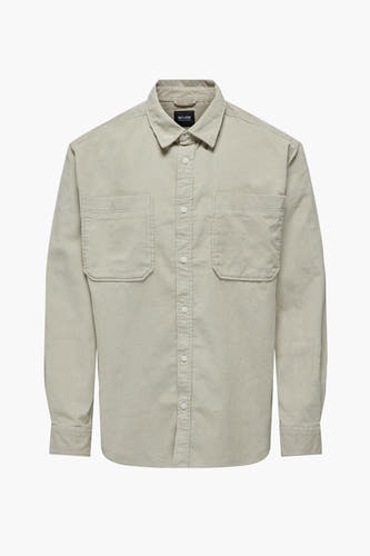 Grijs corduroy overhemd van ONLY & SONS, met lange mouwen, knoopsluiting en twee borstzakken.