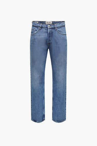 Jean décontracté en denim bleu de ONLY & SONS, avec une finition stonewash classique.