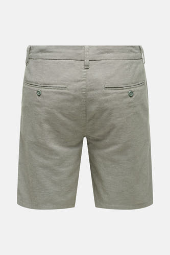 Grijze short van ONLY & SONS met achterzakken en knoopsluiting, achterkant.
