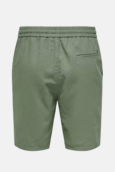 Shorts de kaki ONLY & SONS, avec une ceinture élastique et une poche arrière.