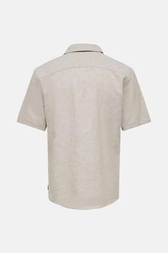 Beige overhemd met korte mouwen van ONLY & SONS®, effen linnen textuur, achteraanzicht.
