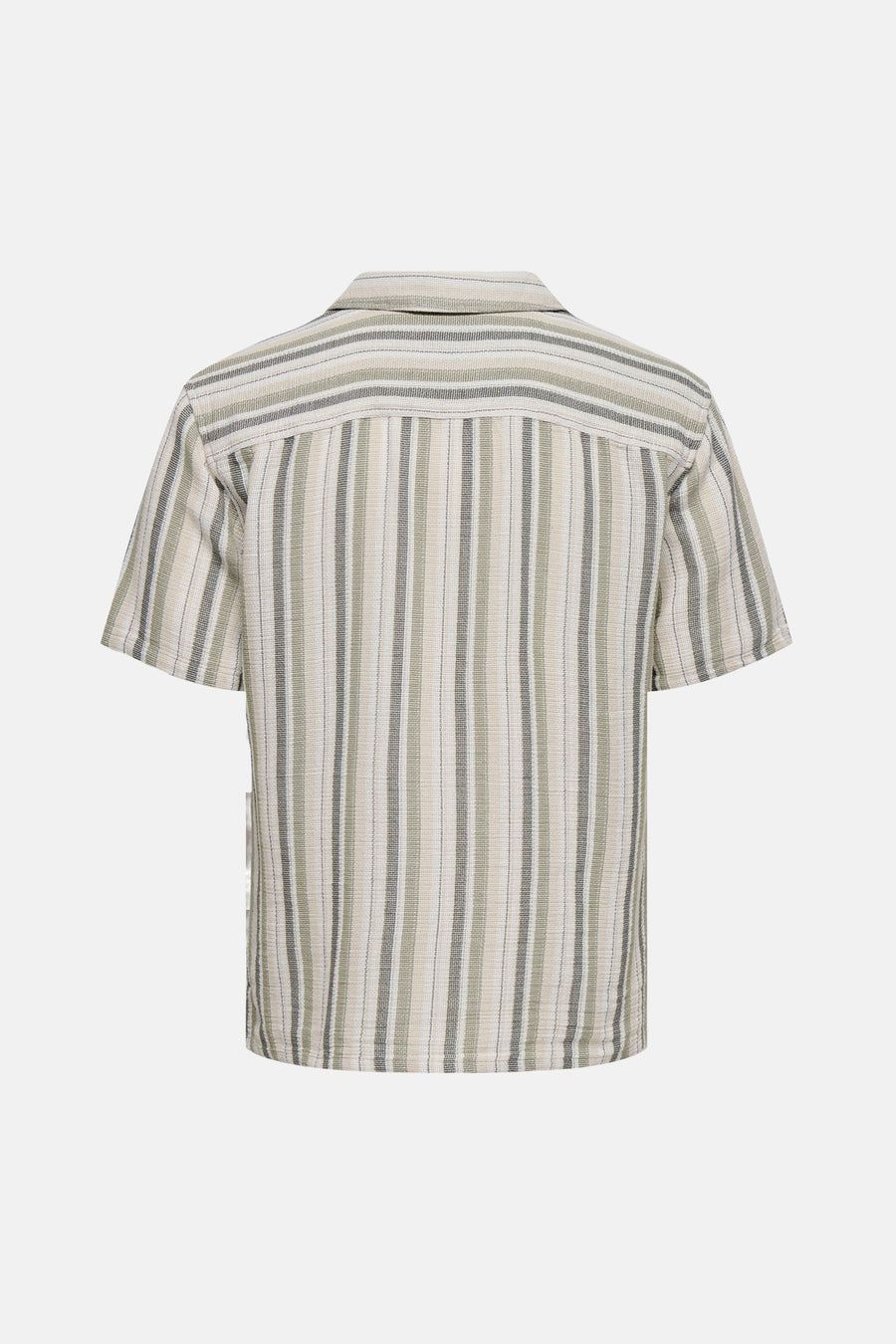 Multikleurig overhemd met korte mouwen van ONLY & SONS®, gestreept in beige, grijs en groen, gezien van achteren.
