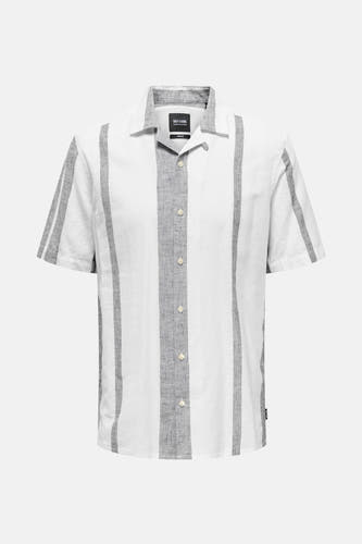 Ecru hemd met korte mouwen van ONLY & SONS, met grijze strepen over het hele hemd.