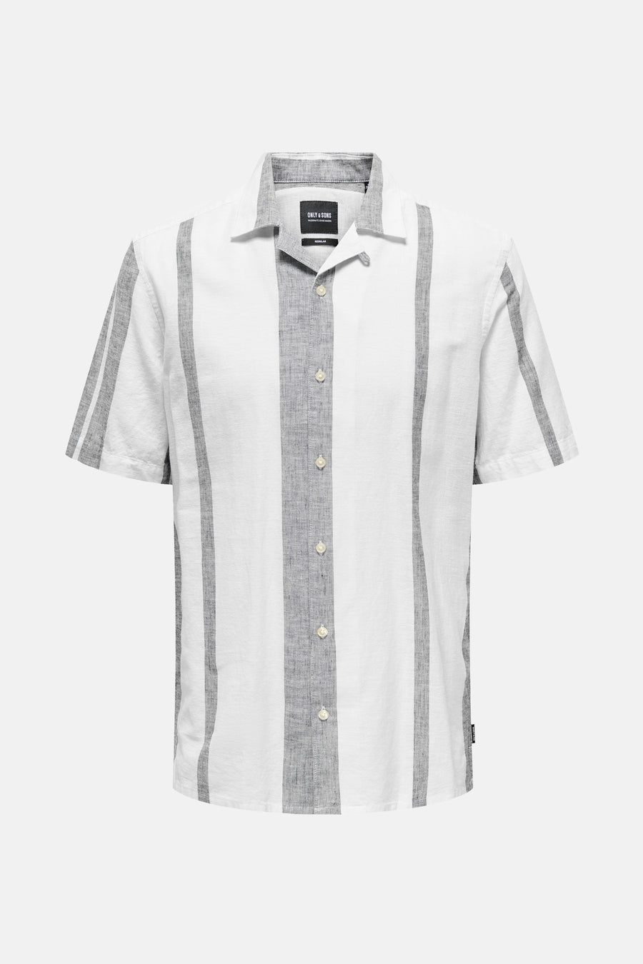 Ecru hemd met korte mouwen van ONLY & SONS, met grijze strepen over het hele hemd.