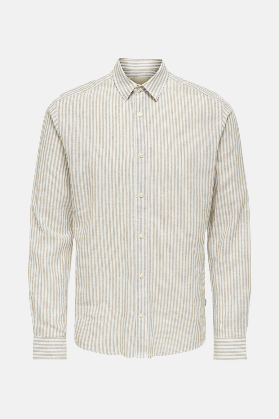 Chemise rayée beige à longues manches de ONLY & SONS®, avec une fermeture à boutons et un col classique.