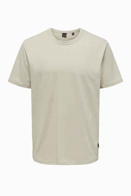 Beige T-shirt van ONLY & SONS, effen en met korte mouwen.