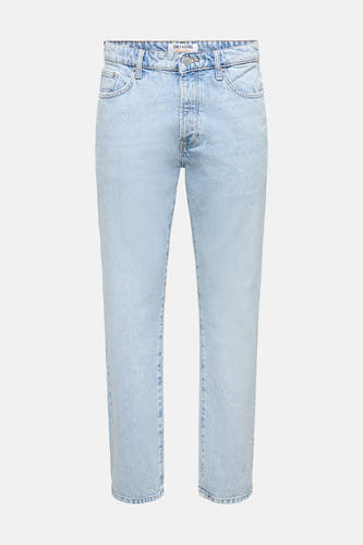 Lichtblauwe straight jeans van ONLY & SONS, met vijf zakken en een stonewashed effect.
