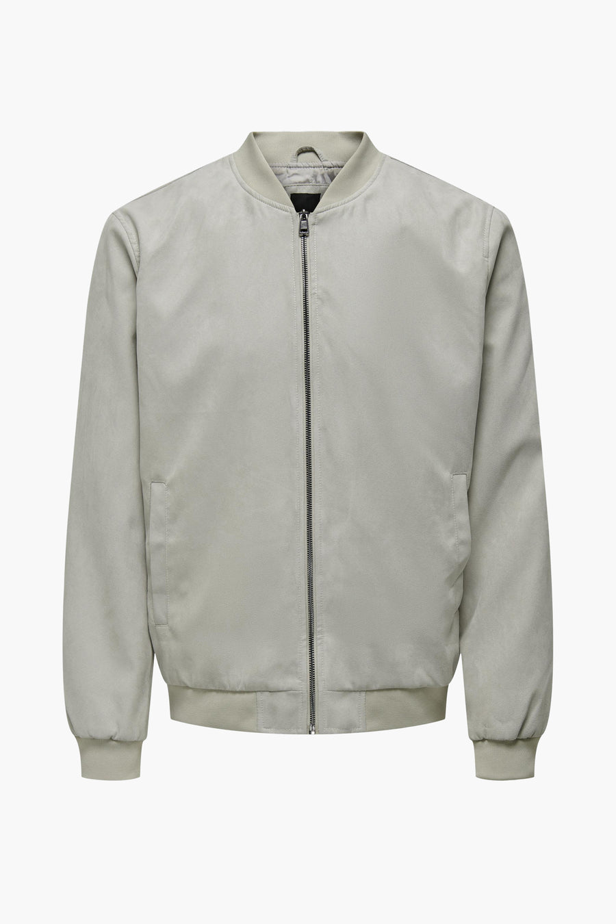 Beige jas van ONLY & SONS met ritssluiting en ribgebreide boorden.