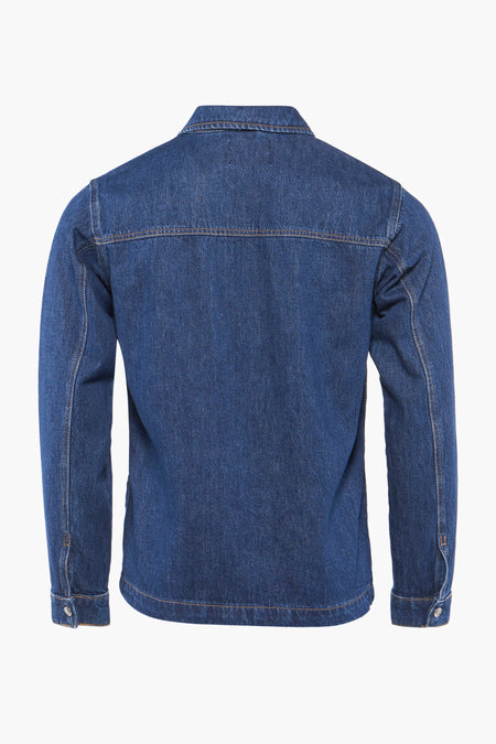 Jeansjas van denim door ONLY & SONS® met lange mouwen, gezien van de achterkant.
