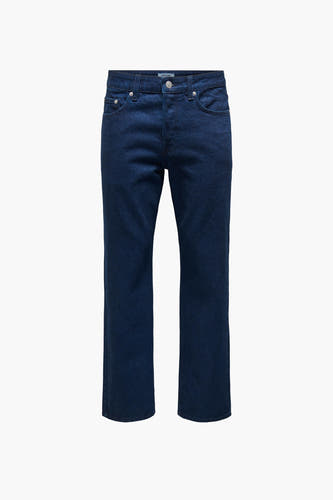 Wijd uitlopende jeans van donkerblauw denim van ONLY & SONS, effen kleur met een klassieke look.
