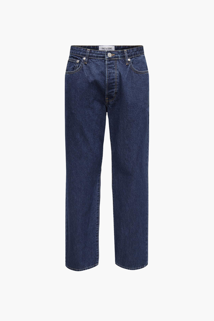 Donkerblauwe wijde jeans van ONLY & SONS, effen kleur en klassieke details.
