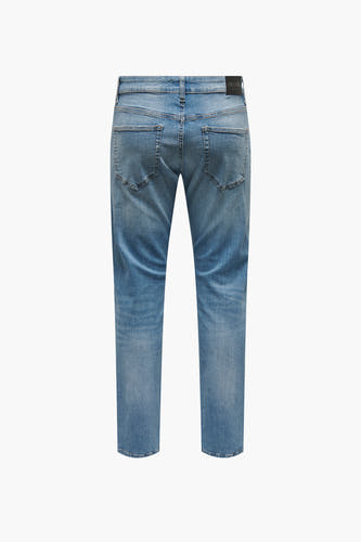 Lichtblauwe denim straight jeans van ONLY & SONS met back pockets en merklabel op de tailleband