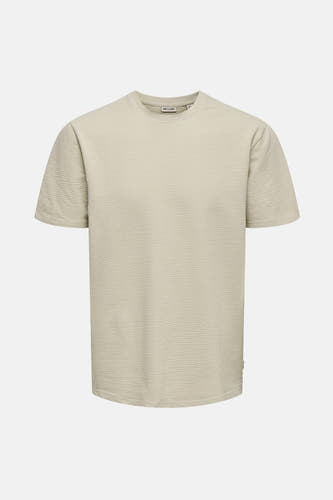 Beige T-shirt met korte mouwen van ONLY & SONS, met een wafelachtige textuur.