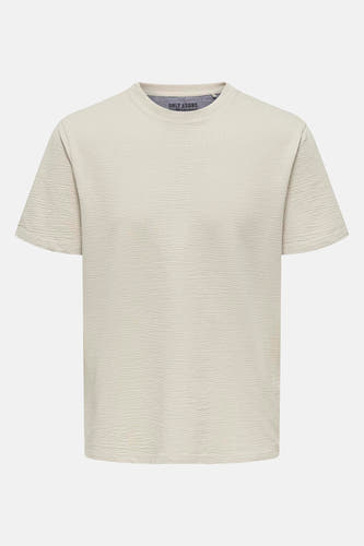 Beige T-shirt met korte mouwen van ONLY & SONS, met een wafelstructuur.