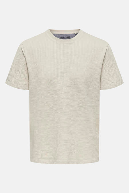 T-shirt beige à manches courtes de ONLY & SONS, avec une structure à carreaux.