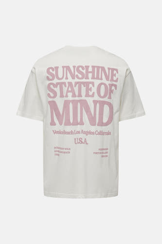 Beige T-shirt met korte mouwen van ONLY & SONS®, met roze 'Sunshine State of Mind' tekstprint op de achterkant.
