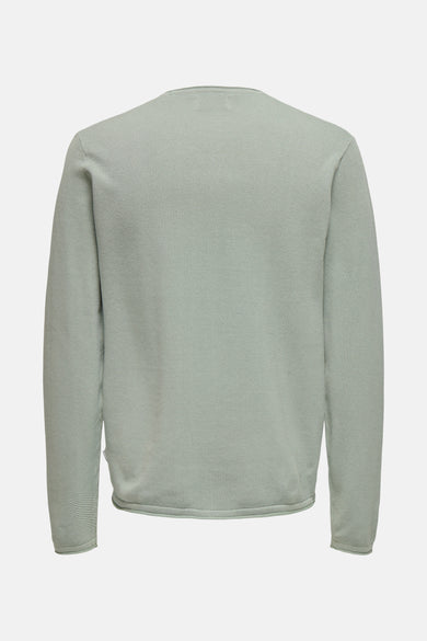 Groene trui met ronde hals van ONLY & SONS, met fijne textuur, achterkant.