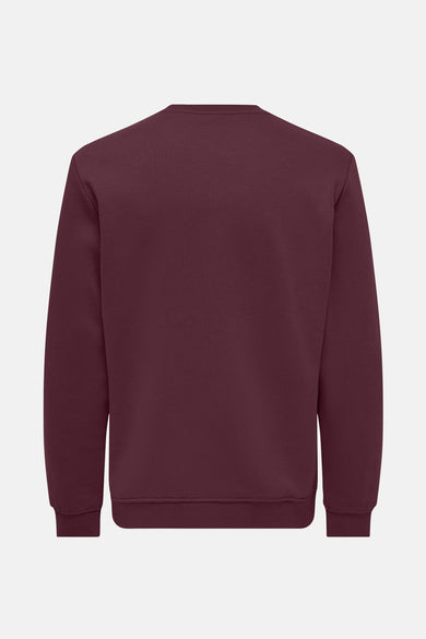 Sweater in bordeaux, van ONLY & SONS®, met lange mouwen en een ronde hals, gezien van achteren.
