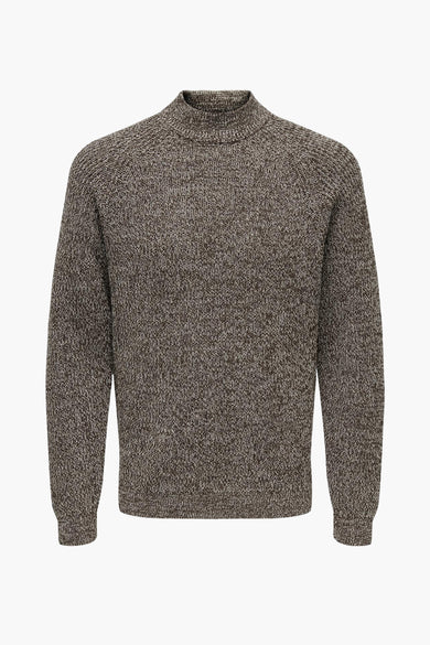 Pull marron avec col rond de ONLY & SONS®, tissu côtelé.