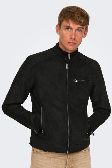 Veste courte noire ONLY & SONS®, à manches longues et fermetures éclair aux extrémités.
