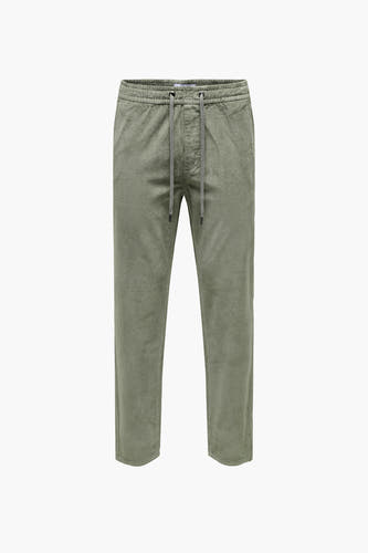 Grijze corduroy broek van ONLY & SONS, met trekkoord in de taille en rechte pijpen.
