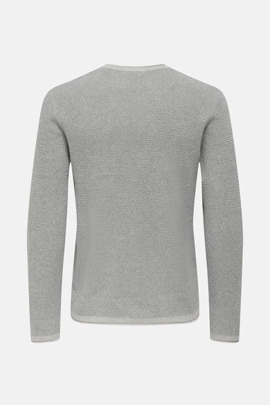 Sweat gris à col rond de ONLY & SONS, avec une fine structure en côtes.