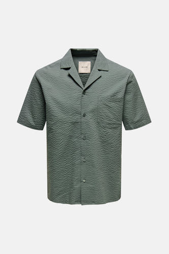Kaki overhemd met korte mouwen van ONLY & SONS, met textuur en knoopsluiting.