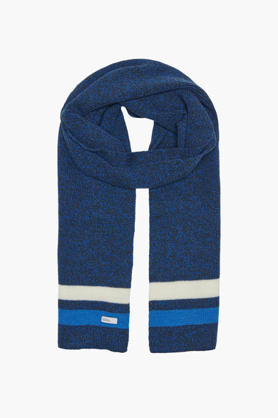 Écharpe d'hiver bleue ONLY & SONS® avec un motif rayé aux extrémités.