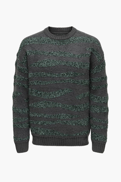 Sweat-shirt gris avec col rond de ONLY & SONS, à motif rayé côtelé.