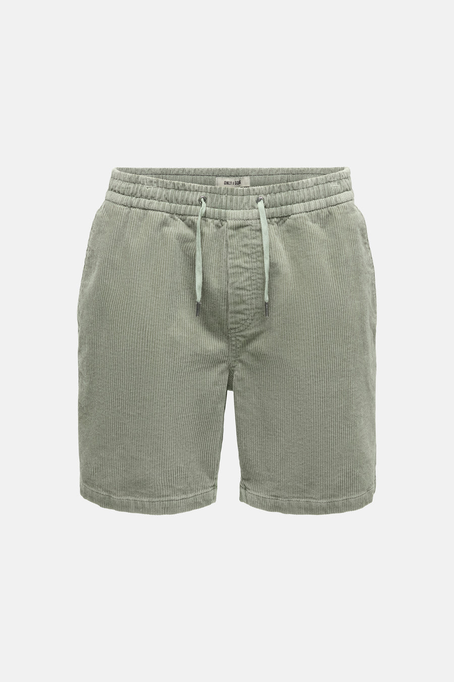 Kaki corduroy shorts van ONLY & SONS® met elastische taille en trekkoord, front view