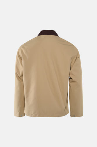 Beige korte jas van ONLY & SONS® met een bruine ribgebreide kraag, achterkant weergegeven.