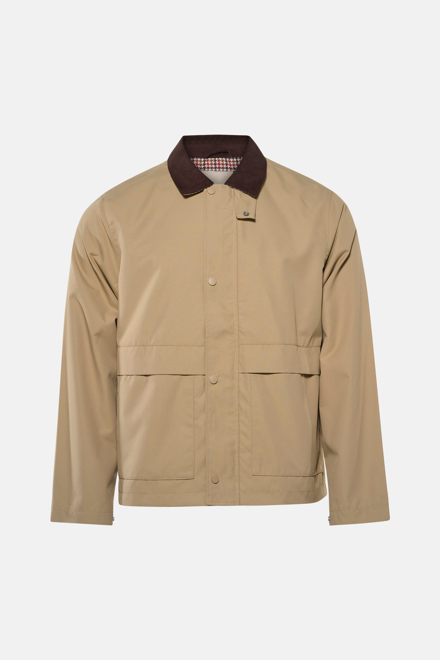Beige korte jas van ONLY & SONS®, met bruine kraag en subtiele ruitjesvoering.