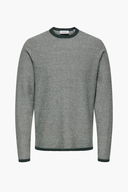 T-shirt vert avec col rond de ONLY & SONS, en fin motif rayé et des bordures vert foncé.