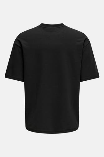 Zwart T-shirt met korte mouwen van ONLY & SONS®, effen, met ronde hals, achterkant zichtbaar.