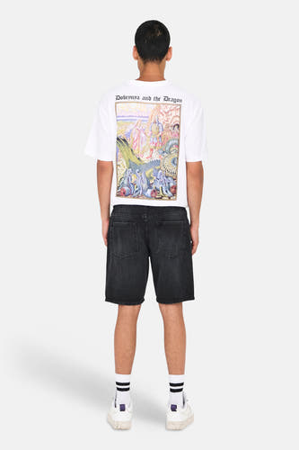Short en jean noir ONLY & SONS®, avec un délavage vintage et vue arrière.