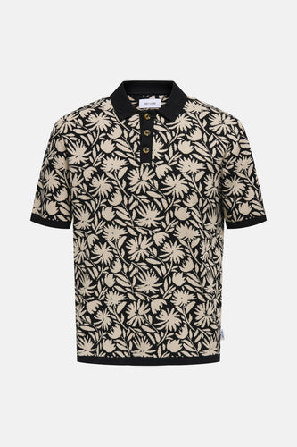 Zwart-beige bloemen polo shirt.