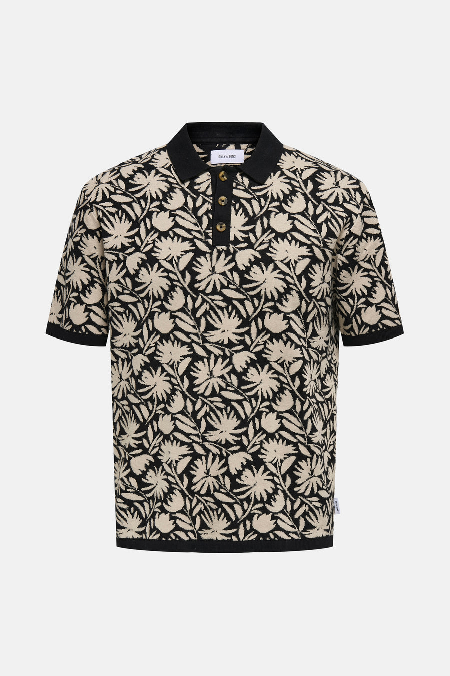Zwart-beige bloemen polo shirt.