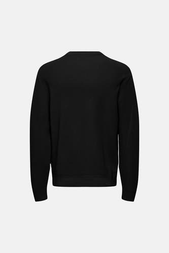 Pull noir à col rond de ONLY & SONS®, vue arrière, fine structure côtelée, manches longues, coupe ajustée