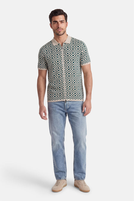 Multikleurige trui van ONLY & SONS, met een geometrisch ruitpatroon en een ritssluiting.