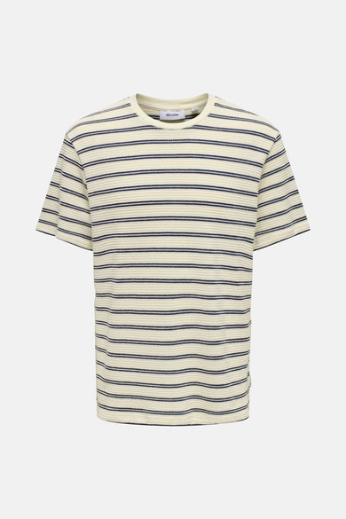 Ecru T-shirt met korte mouwen van ONLY & SONS, gestreept dessin en wafeltextuur.