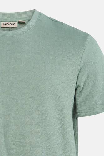 T-shirt vert à manches courtes de ONLY & SONS, avec une texture subtile et un col rond.