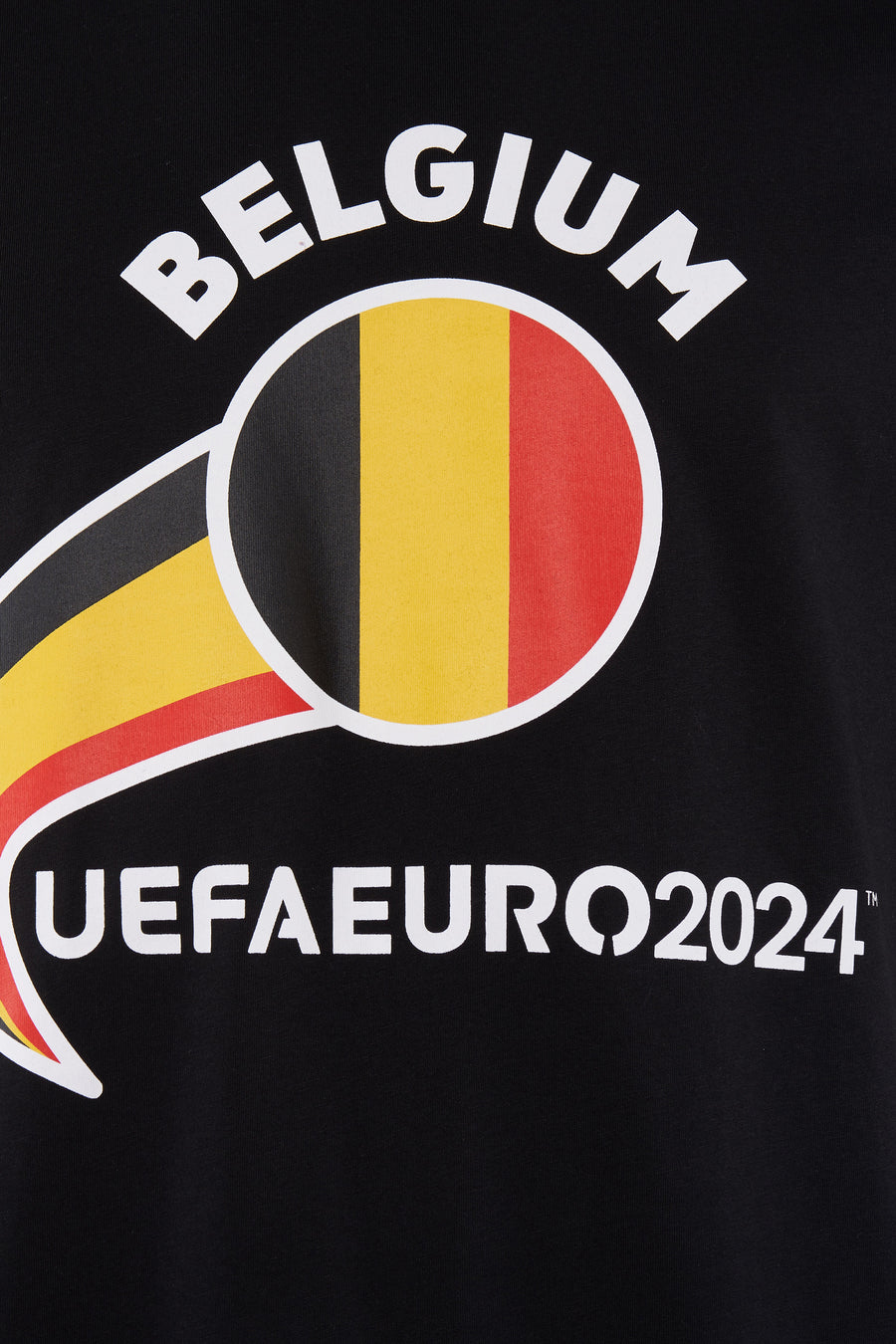 Zwart T-shirt met korte mouwen van ONLY & SONS®, voorzien van Belgische vlag en "UEFA EURO 2024" print.
