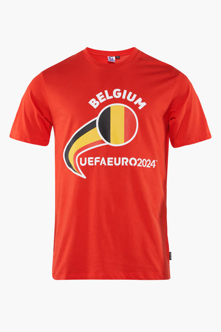 T-shirt rouge à manches courtes de ONLY & SONS®, avec le drapeau belge et une impression UEFA EURO 2024.